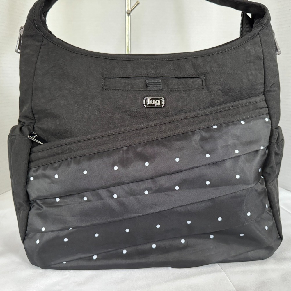 Lug PARACHUTE Nylon Crossbody Travel Bag Black with White Polk Dots